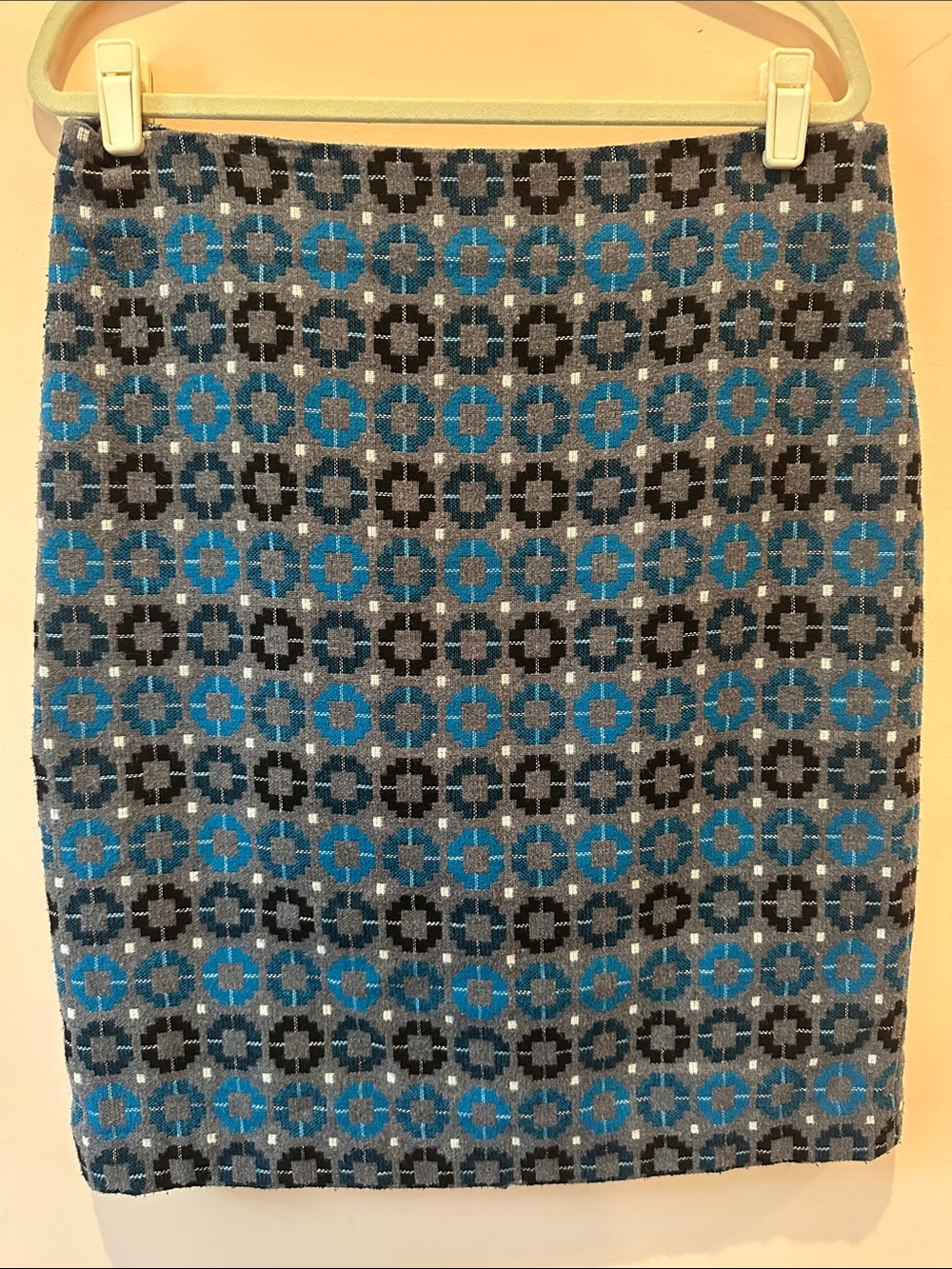 Talbots Teal Gray Geometric Medallion Pencil Skirt Size 12